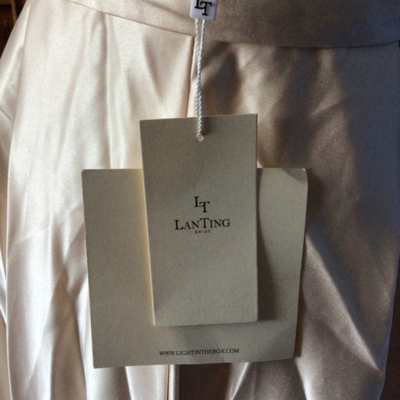 A Line Empire Waist Floor Length Satin Dress with Lace Bodice: the perfect 👗! - Picture 8 of 11